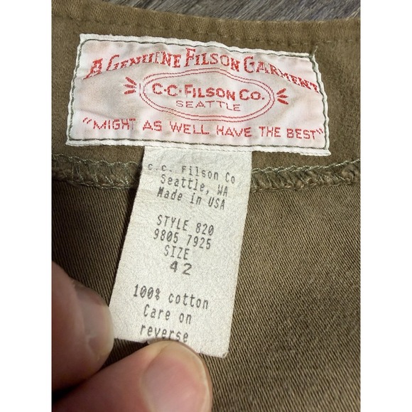 Vtg CC FILSON Moleskin MACKINAW Fishing Hunting Vest Sz 42 Made USA - Picture 2 of 4